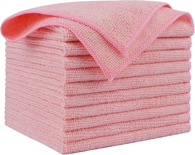 AIDEA Microfiber Cleaning Cloth Pink 10PK, Microfiber Towels by AIDEAHOME