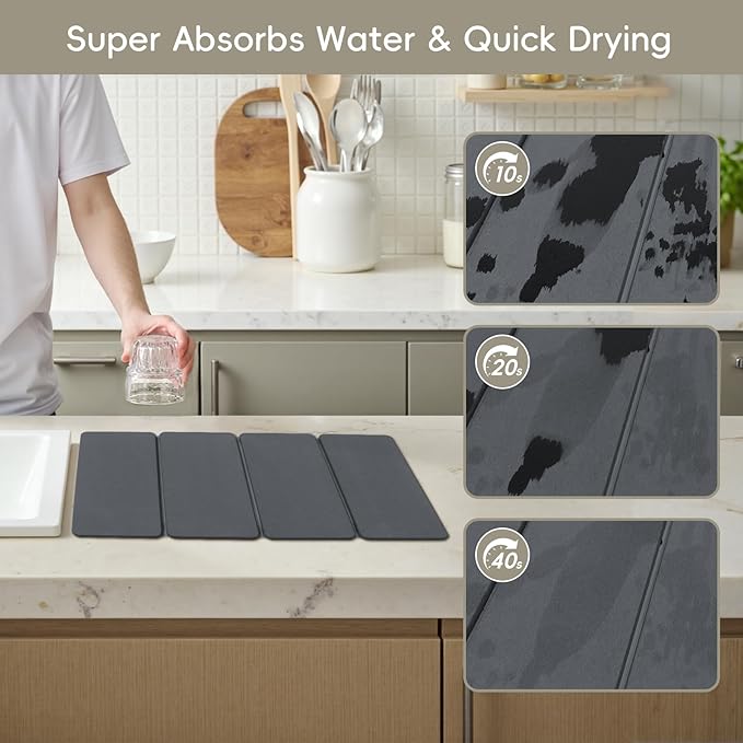 Small Stone Dish Drying Mat for Kitchen Counter, HQAUT 16"×12" Collapsible - Image 3