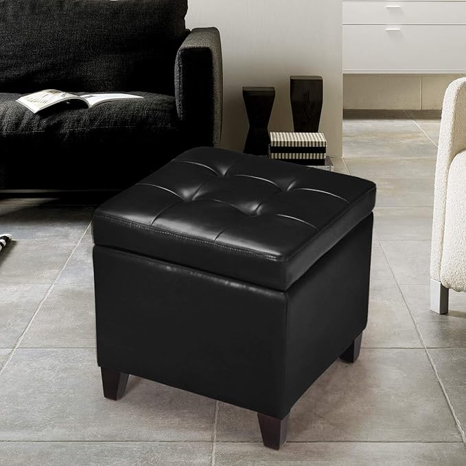 Adeco Storage Ottoman Foot Rest Stool, Leather Ottoman Footstool - Image 2
