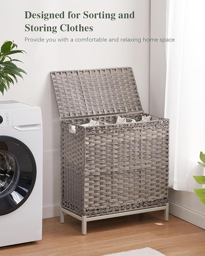 Laundry Hamper with Lid 132 L, Clothes Hamper with Lid, Handwoven Rattan - Image 6