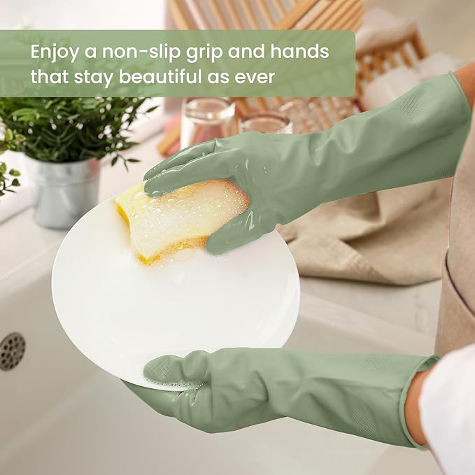 Rubber Cleaning Gloves for Dishwashing, 4 Pairs Reusable Kitchen Gloves for - Image 3