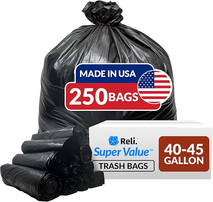 Reli. 40 to 45 Gallon Trash Bags Heavy Duty | 250 Trash Bags | Super Sizeable by Reli