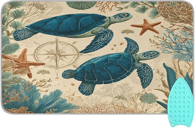 Sea Turtle Corals Starfish Ironing Mat by Tatenale