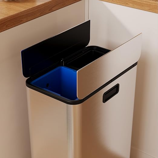 15-Gallon Dual Trash Can, Step-On Pedal Kitchen Trash Bin - Image 6