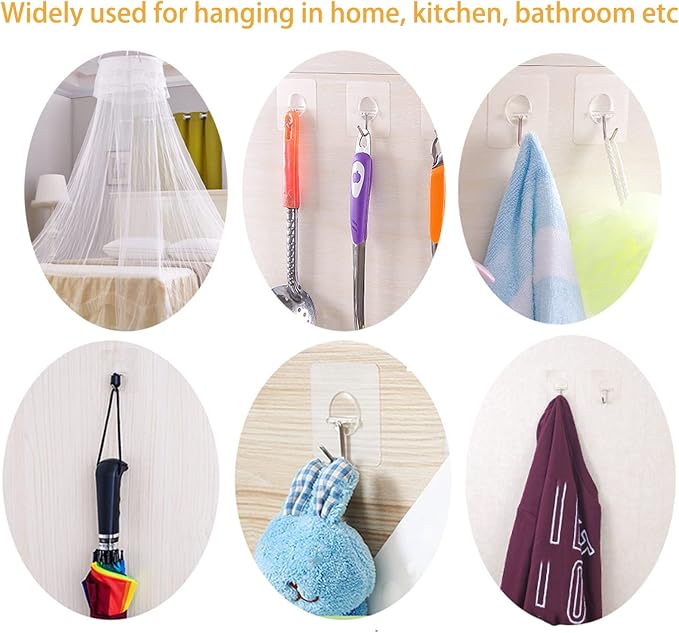 COLOGO 100 Pack Adhesive Hooks 24lb Heavy Duty Self Adhesive Hooks, Transparent - Image 6