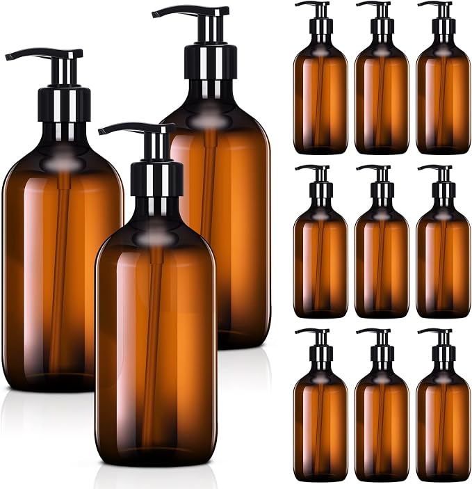 Tessco for you 12 Pack Amber Soap Dispenser Empty Plastic Pump Bottles by Tessco