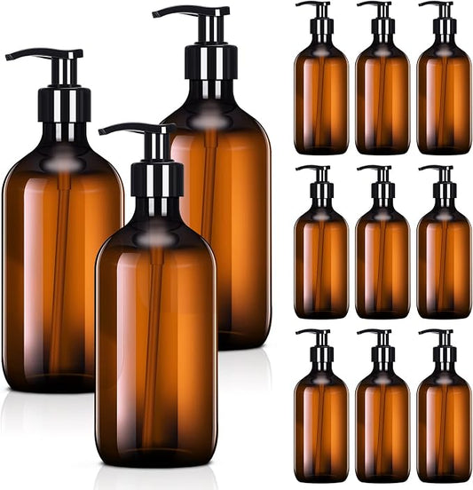 Tessco for you 12 Pack Amber Soap Dispenser Empty Plastic Pump Bottles by Tessco