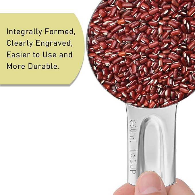 2PCS 1-1/2Cup Single Measuring Cup, Stainless Steel Measure Scoop, Metric and - Image 3