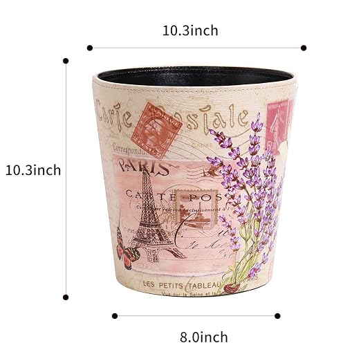 PU Leather Small Trash Can Wastebasket, Round Garbage Container Basket - Image 2