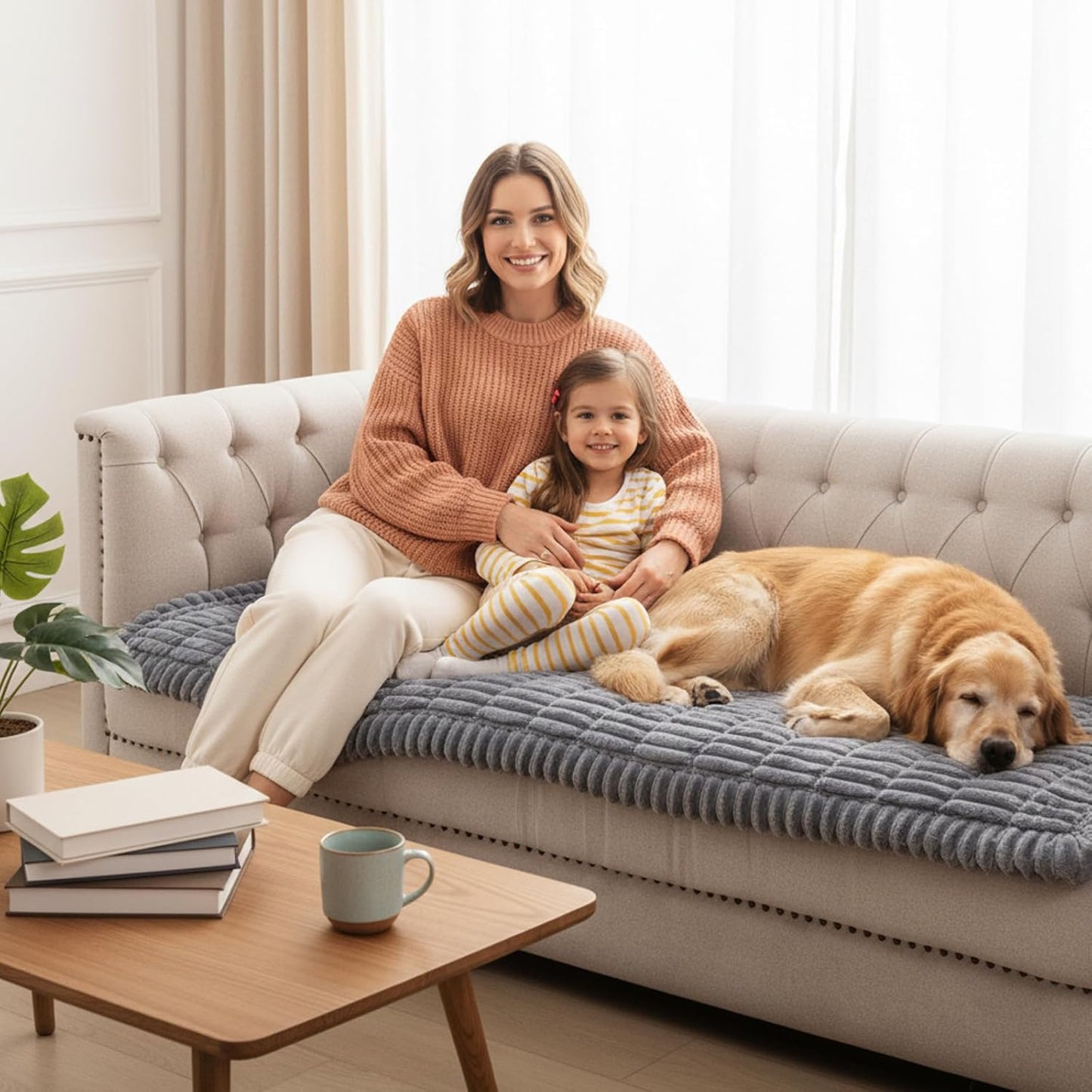 Fixwal Waterproof Dog Couch Cover, Washable Non-Slip Pet Couch Covers for Sofa, Leak-Proof Sofa Protector for Dogs, Pet Friendly Thick Soft Fuzzy Furniture Cover (Grey, 27.6" x 59.1")