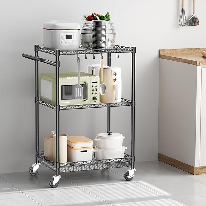 Metal Steel Wire Cart with Wheels, 3 Shelf Rolling Cart, Kitchen Trolley with - Image 7