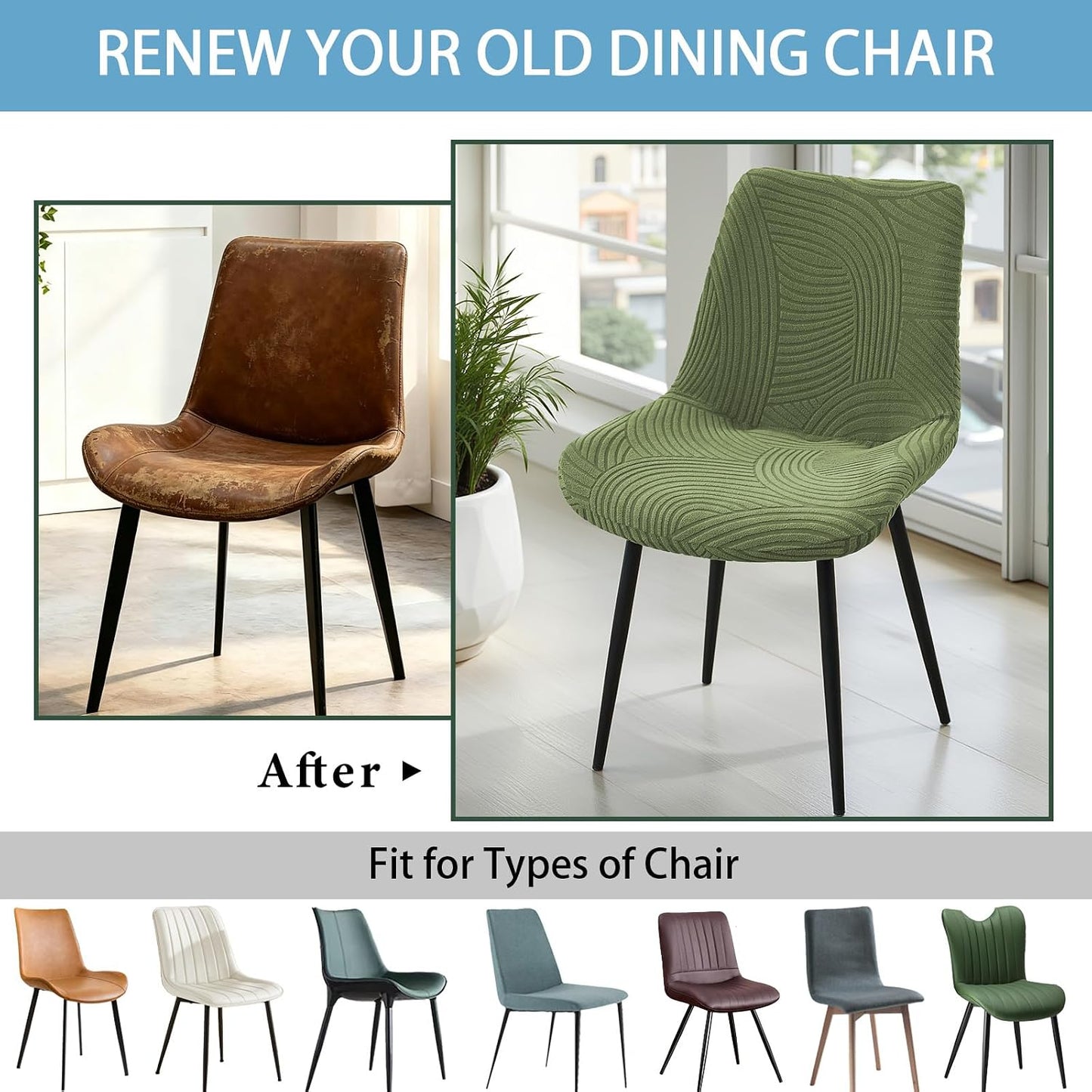 Jacquard Dining Chair Covers Set of 4,Stretchy Mid Century Modern Kitchen Dining Room Chair Slipcovers Armless Accent Side Chair Covers for Dining Chairs,Green