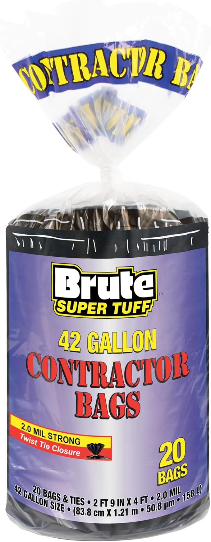 Heavy Duty Contractor Bags, Extra Large Trash Bags, Twist Tie Closure, 42 Gallon by Brute+Super+Tuff