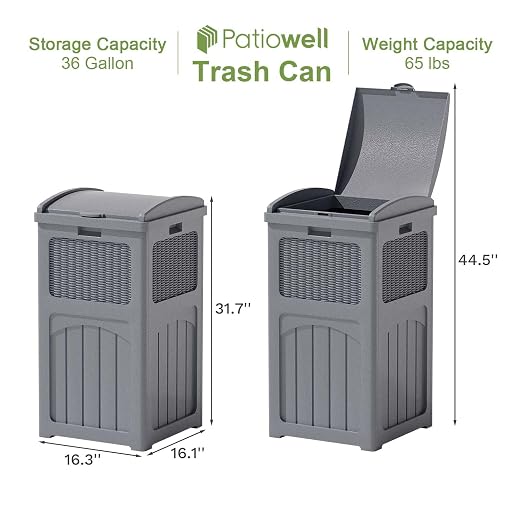 Patiowell 36 Gallon Outdoor Trash Can, Resin Outdoor Garbage Can - Image 6