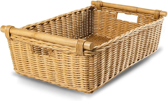The Basket Lady Low Pole Handle Wicker Storage Basket, Extra Large, 21.5 in L x by TheBasketLady