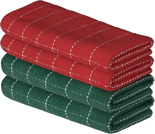Artoid Mode Checkered Designed Cotton Red Green Terry Kitchen Dish Towels by ArtoidMode