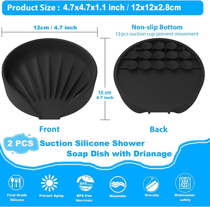 Self Draining Soap Dish, Silicone Suction Cup Soap Holder Tray Savers Container - Image 2