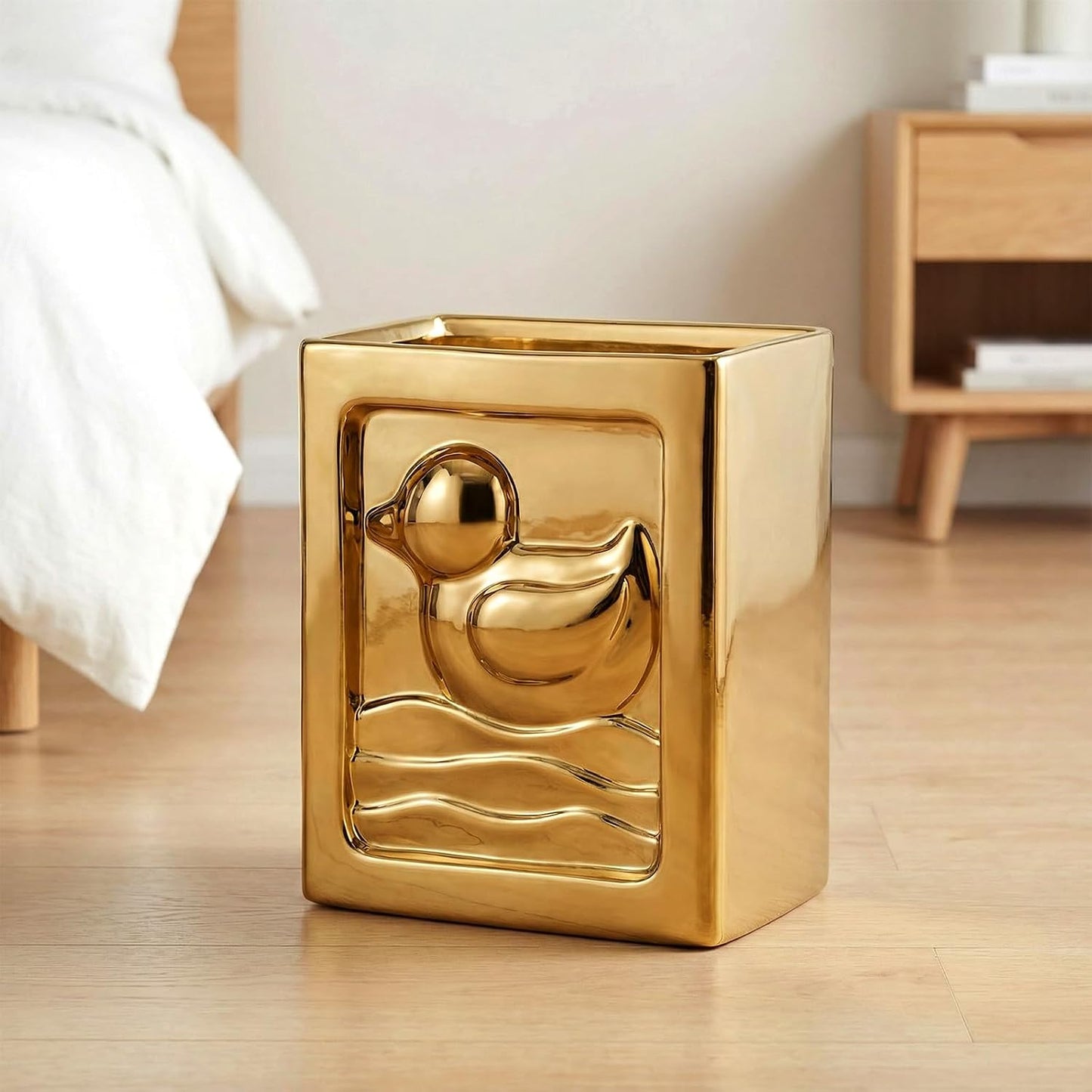 Gold Duck 1.85 Gallon Bathroom Trash Can, Modern Ceramic Wastebasket, Small Garbage Bin for Bedroom, Home Office, Toilet, RV, Near Desk, Under Sink