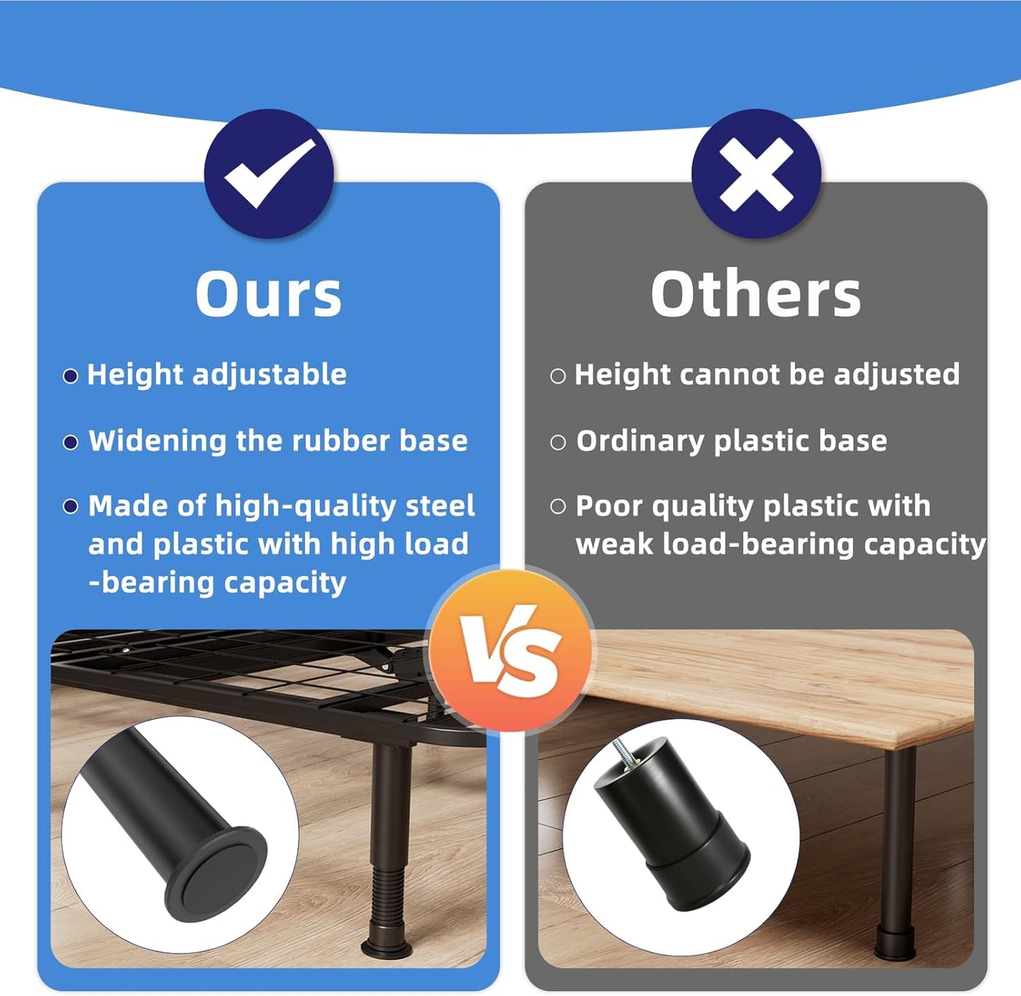 Adjustable 8-12 inch Bed Legs Metal Replacement Heavy Duty Leg M8 M10 Thread 4Pcs Support Leg for Adjustable Bed Frame, Sofa, Cupboard, Desk