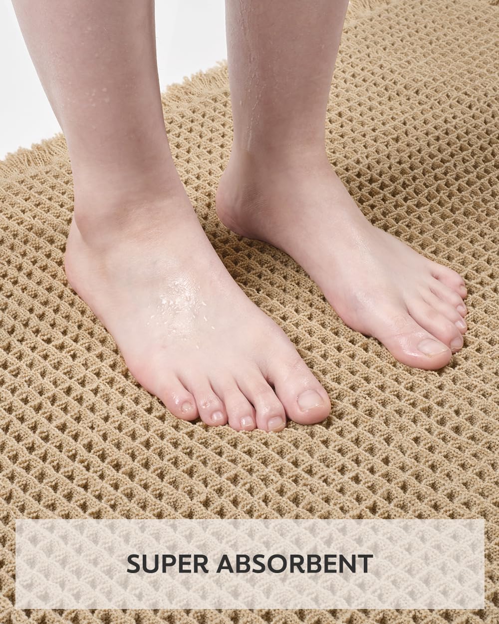 tchdio Waffle Bath Mat Rug, Super Absorbent Non Slip Bath Mats Ultra Soft Bathmat Machine Washable Bathroom Rugs with Tassels, Bath Rugs for Bathroom Floor Beside Tub, 17" x 24", Brown