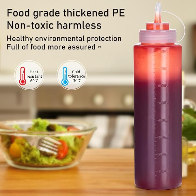 Squeeze Bottles for Sauces 2 Pack, 27 Ounce 800ml Plastic Dressing Squirt - Image 8