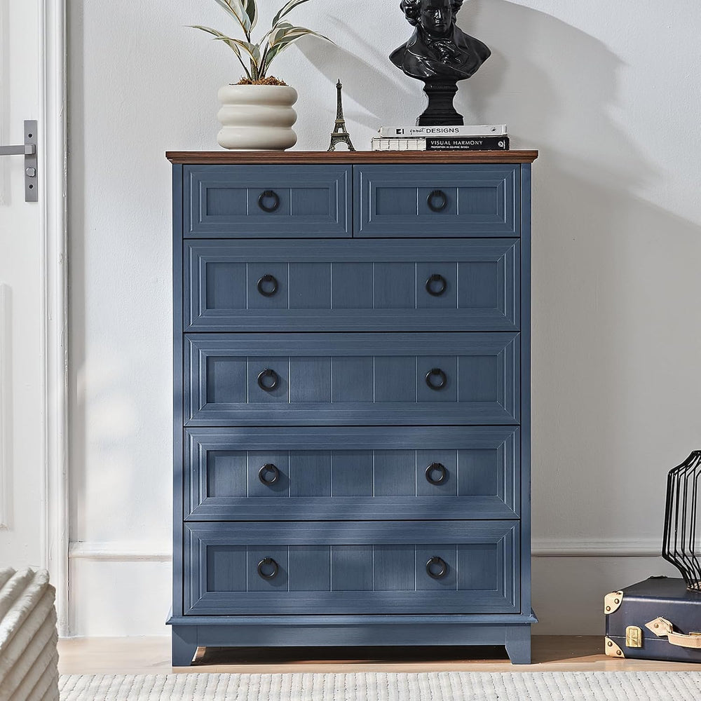 Joaxswe Farmhouse 6 Drawer Dresser for Bedroom Set of 2, 41" Tall Small ...
