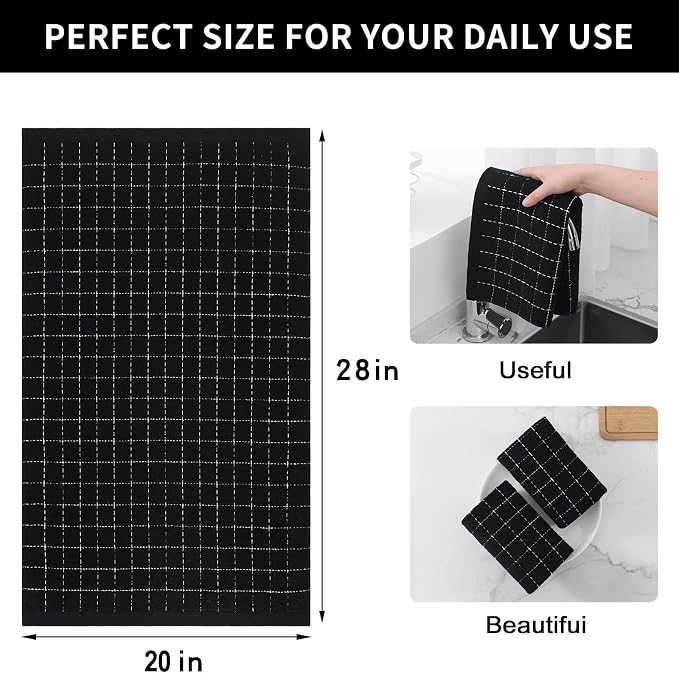 Homaxy 100% Cotton Terry Kitchen Towels, Checkered Designed, Soft and Super - Image 5