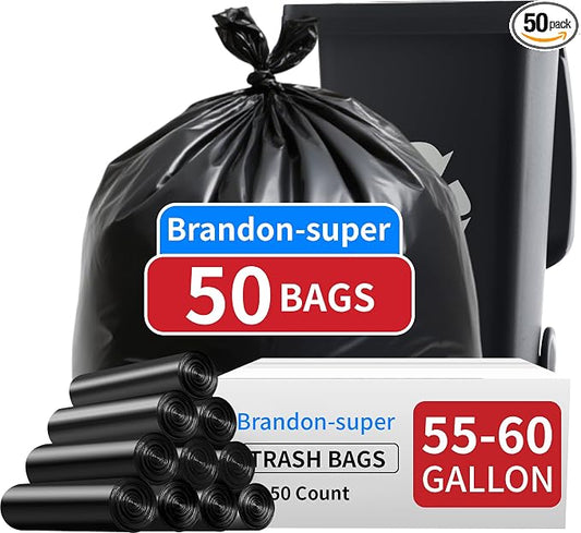 Brandon-super 55-60 Gallon Trash Bags, Sturdy & Tear-Resistant Commercial Can by Brandon-super