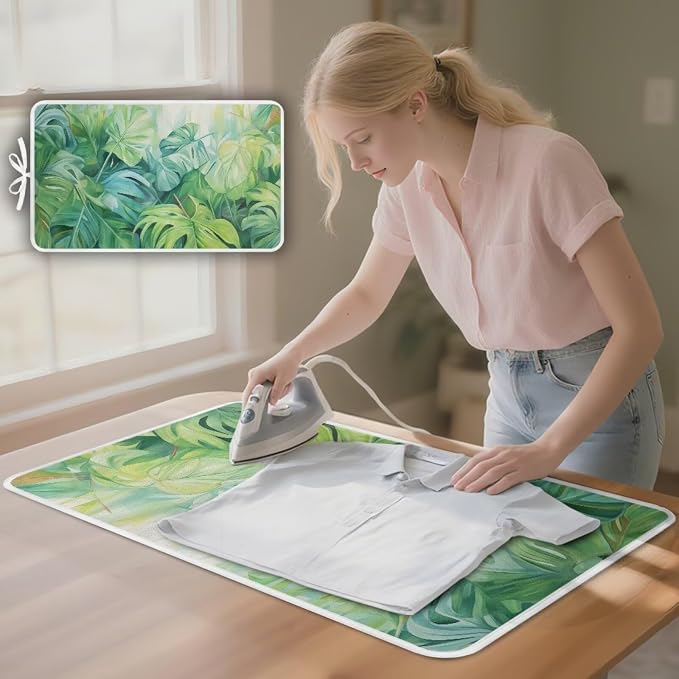 Green Ironing Mat Portable Ironing Pad Monstera Leaf 32 x 16 Inch Large Ironing - Image 3
