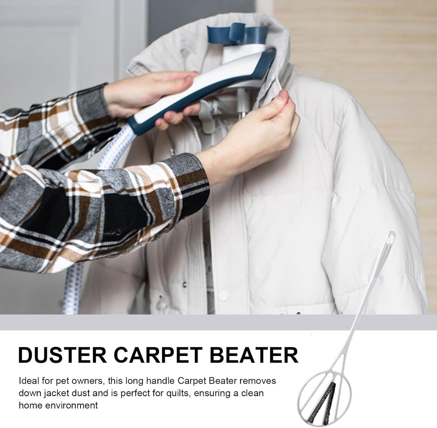 Carpet Beater, Long Handle Rug Comforter Beater, Long Handle Duster Manual Rug Comforter Furniture Dust Remover Detail Duster Cleaner, for Home, Laundry Room, and Outdoor Use