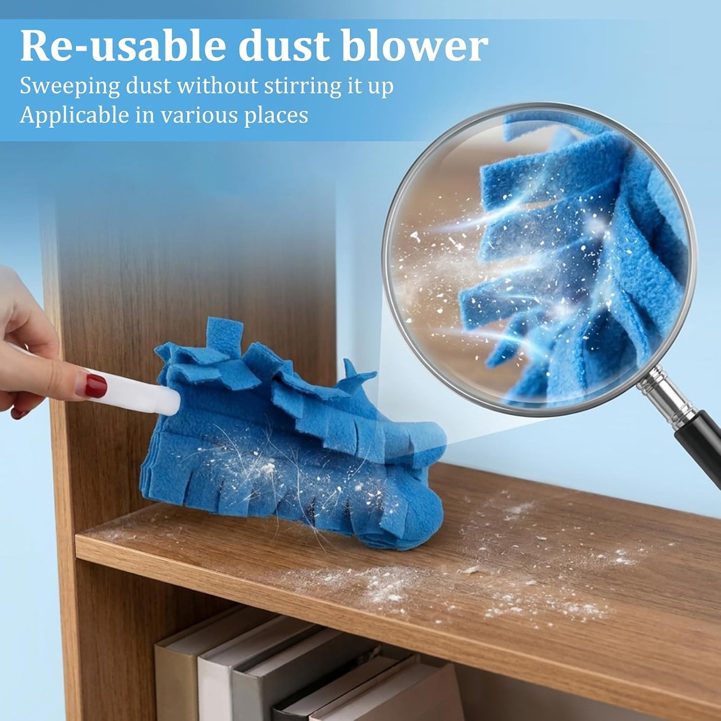 5 PCS Reusable Duster Refills, 360° Electrostatic Washable Microfiber Duster with Handle & 5 Hooks, Multi-Surface Cleaning Tool for Home Car Furniture Fans