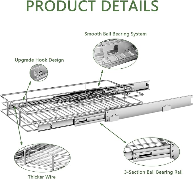 Pull Out Cabinet Organizer 11½" W x 21½" D, Heavy Duty Cabinet Pull Out Shelves - Image 7