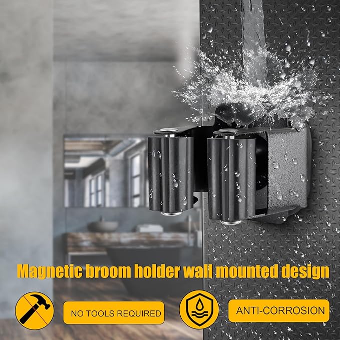 Upgraded Magnetic Broom and Mop Holder Wall Mount, Space-Saving Heavy Duty No - Image 4