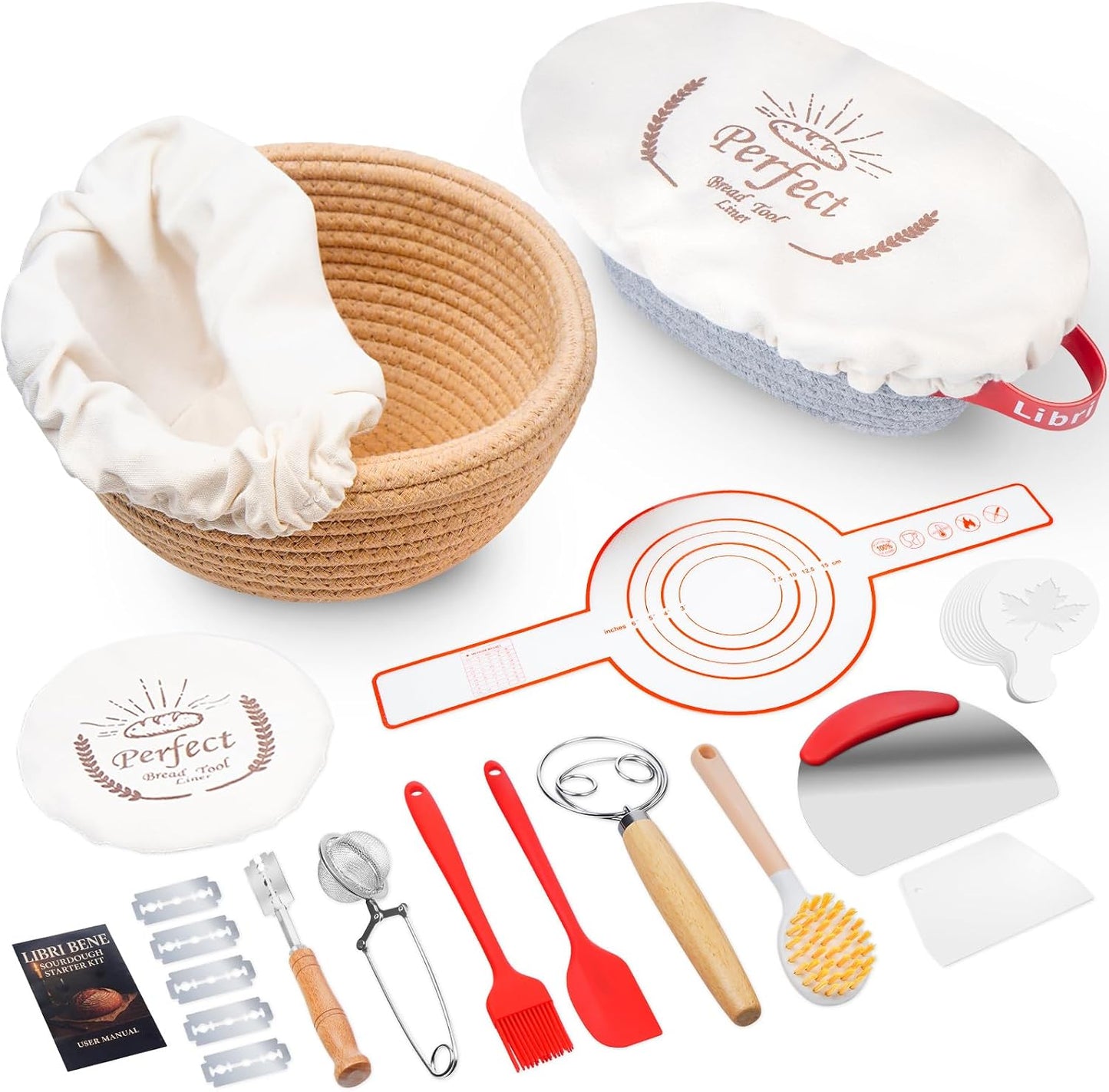 Sourdough Starter Kit,sourdough Bread Baking Supplies,Bread Proofing Basket,Sourdough Proofing Basket,Sourdough Kit Gifts for Bakers Women Wife Mom