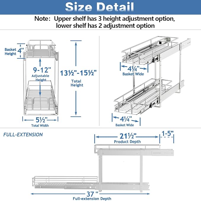 LOVMOR 2 Tier 5½" W x 21½" D, Individual Pull Organizer Kitchen Cabinet Storage - Image 3