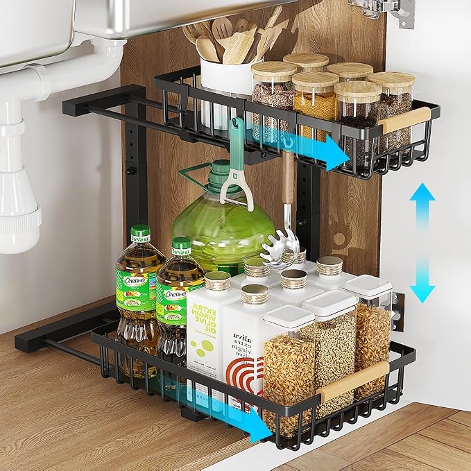 Under Sink Organizer, 2 Tier Under Sink Organizers and Storage, Metal Slide out by ZMJESSNIA