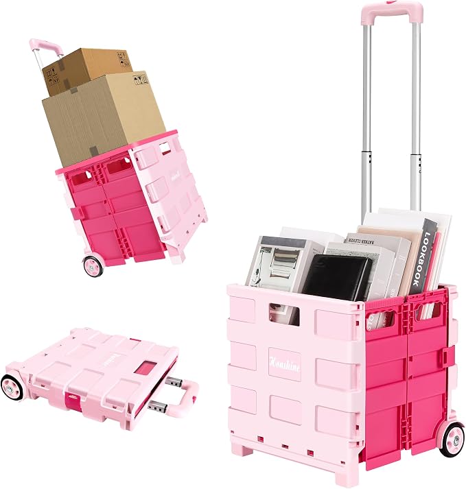 Foldable Rolling Cart on Noiseless Wheels: Portable Utility Cart by Easterville
