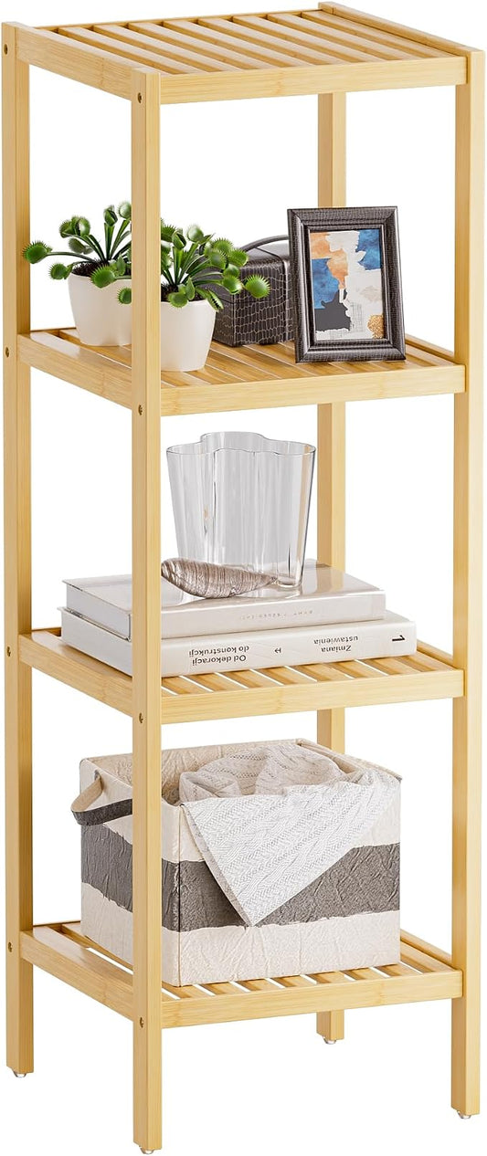 SMIBUY Bathroom Storage Shelf, 4-Tier Bamboo Rack Organizer by SMIBUY