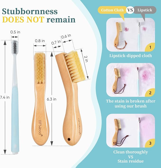 BFWood Laundry Stain Brush, Natural Soft Boar Bristles, Removes Tough Stains - Image 2