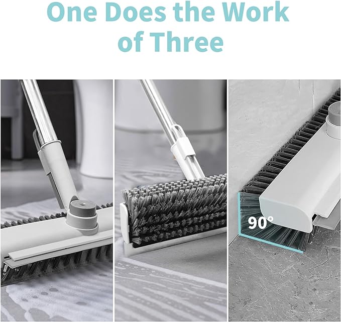 Floor Scrub Brush with Long Handle, 3 in 1 Scrape and Heavy-Duty Stiff Bristle - Image 3