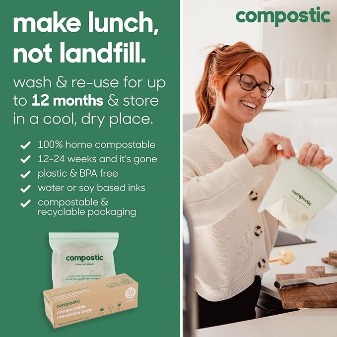Compostic Home Compostable Resealable Sandwich Bags, Microwave & Freezer Safe - Image 5