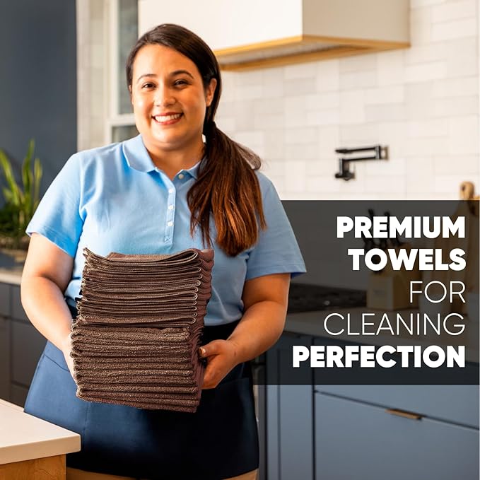 MW Pro Microfiber Cleaning Cloth | Brown | 12 Pack | 16” x 16” | Coffee - Image 5