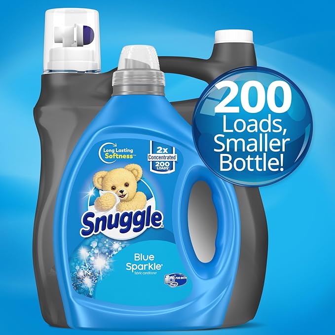 Snuggle Blue Sparkle Liquid Fabric Softener, 2X Concentrated, 200 Loads - Image 2