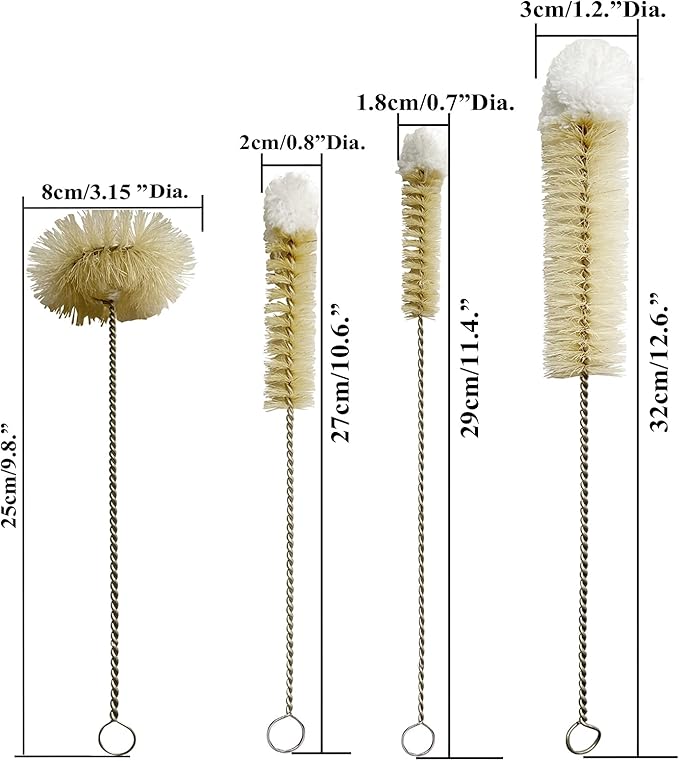 Coralpearl Bottle Brushes Thin Long Handle X 4, Skinny Wire Cleaner Set in - Image 2