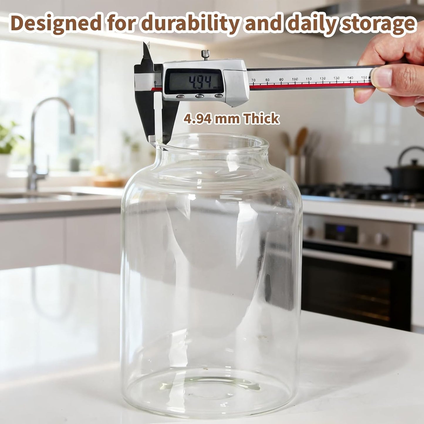 2 PCS Large Glass Food Storage Jars with Airtight Lids, 4.2 Qt Wide Mouth Glass Canister Set for Pantry, Rice, Flour, Sugar, Cereal & Coffee
