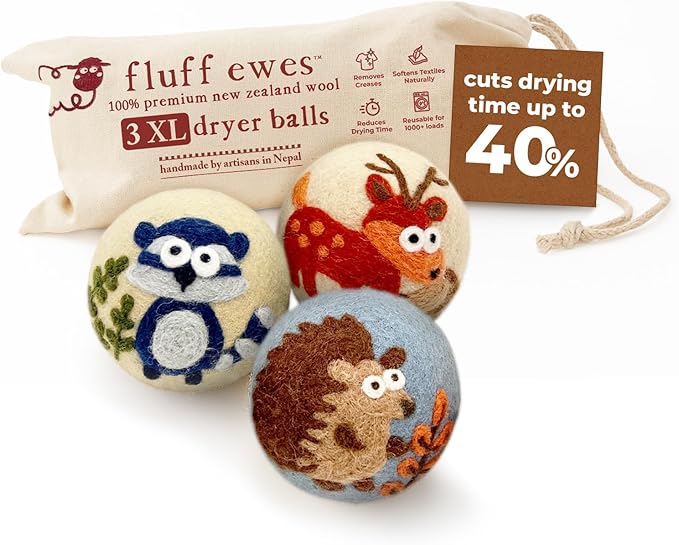 Fluff Ewes Wool Dryer Balls 3 Pack Premium New Zealand Wool Laundry Balls by HustleBlush