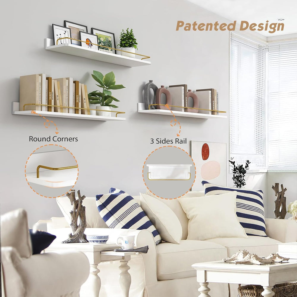 Forbena 24 Inch Bathroom Floating Shelves for Wall Set of 3, Gold Bathroom Sh...