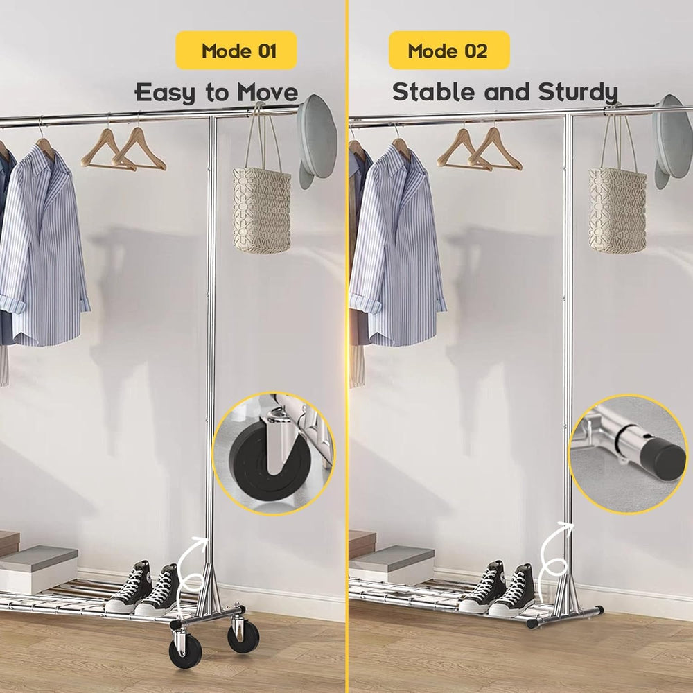 Heavy Duty Rolling Garment Rack with Wheels, 550LBS Clothing Rack (Silver)