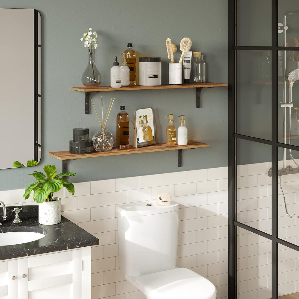 DINZI LVJ Long Wall Shelves, 39.4Inch Wooden Wall Mounted Shelves, Set of 2