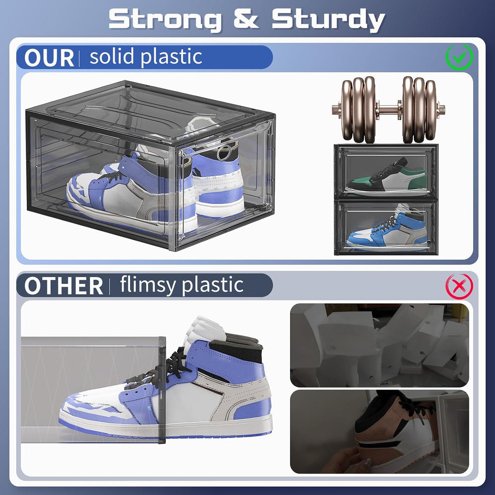 Shoe Storage Box, 9 Pcs Shoe Box Clear Plastic Stackable, Sturdy Foldable Sho...